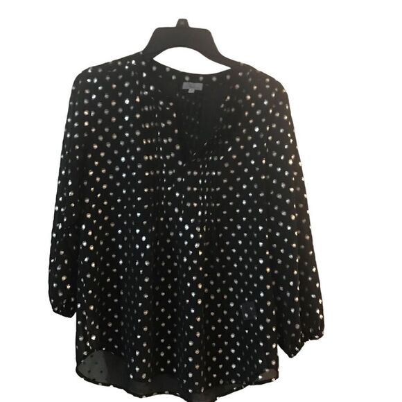 Abbeline Size small women’s black with gold design V-neck blouse - Picture 2 of 11